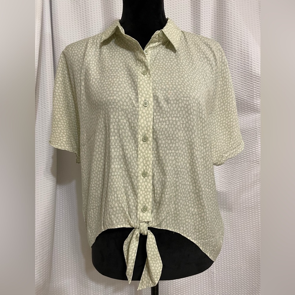 Nine West mint green with polka dots short sleeve 1/2 crop top size Large